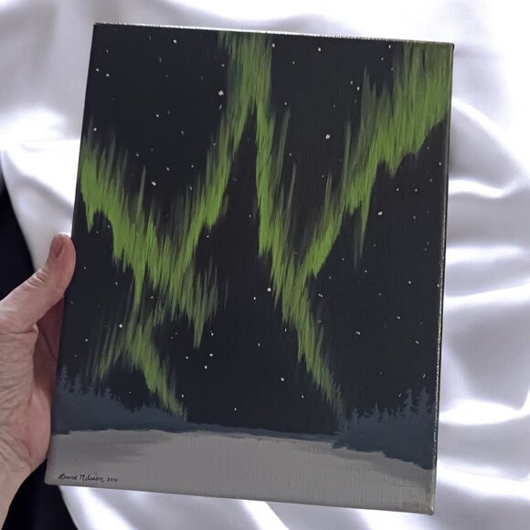 Set of 2 Signed Laura Nilsson Northern Lights Canvas Paintings  Aurora B… - Picture 6 of 9